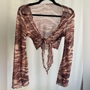 Tiger Mist Mesh Brown Patterned Tie Top